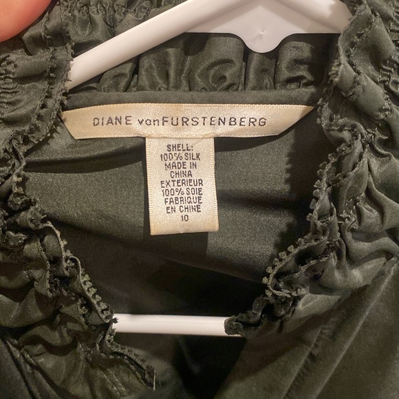 DIANE VON FURSTENBERG Silk Wrap Dress, Dark Olive Green - Picture 2 of 2